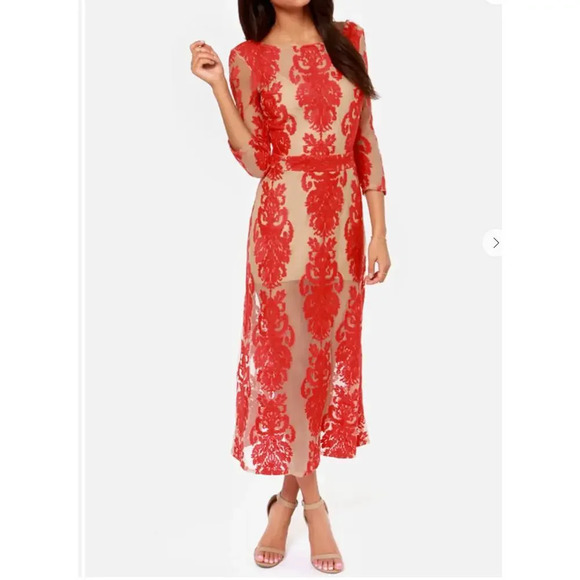 For Love & Lemons San Marcos Embroidered Red Dress - Picture 1 of 16